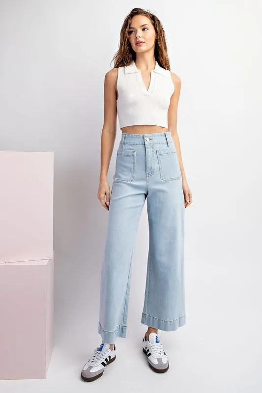 Soft Washed Wide Leg Pants - Denim