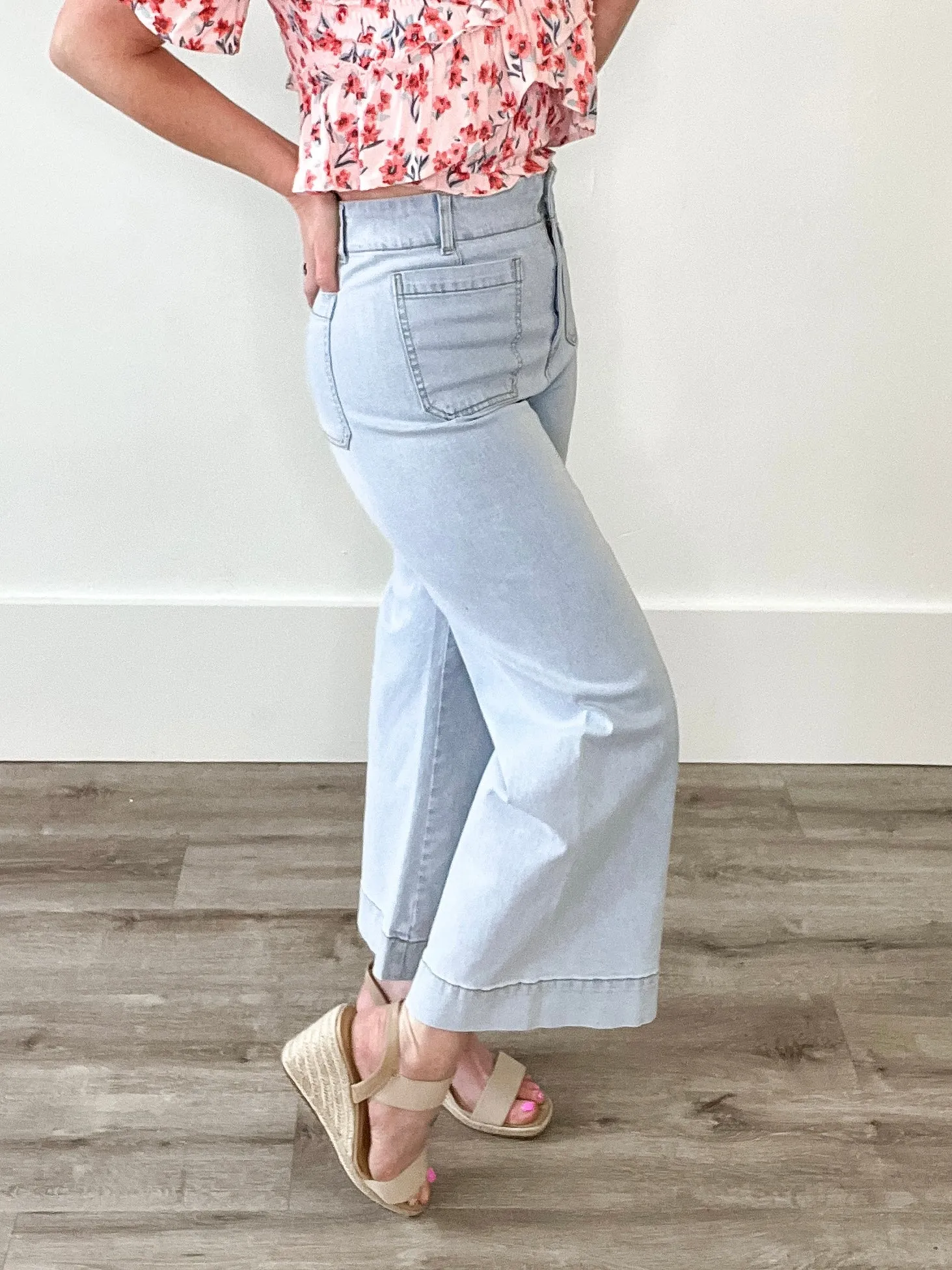 Soft Washed Wide Leg Pants - Denim
