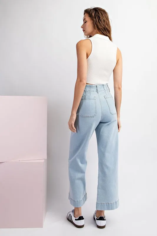 Soft Washed Wide Leg Pants - Denim