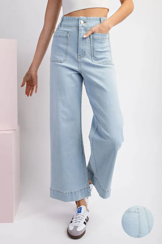 Soft Washed Wide Leg Pants - Denim