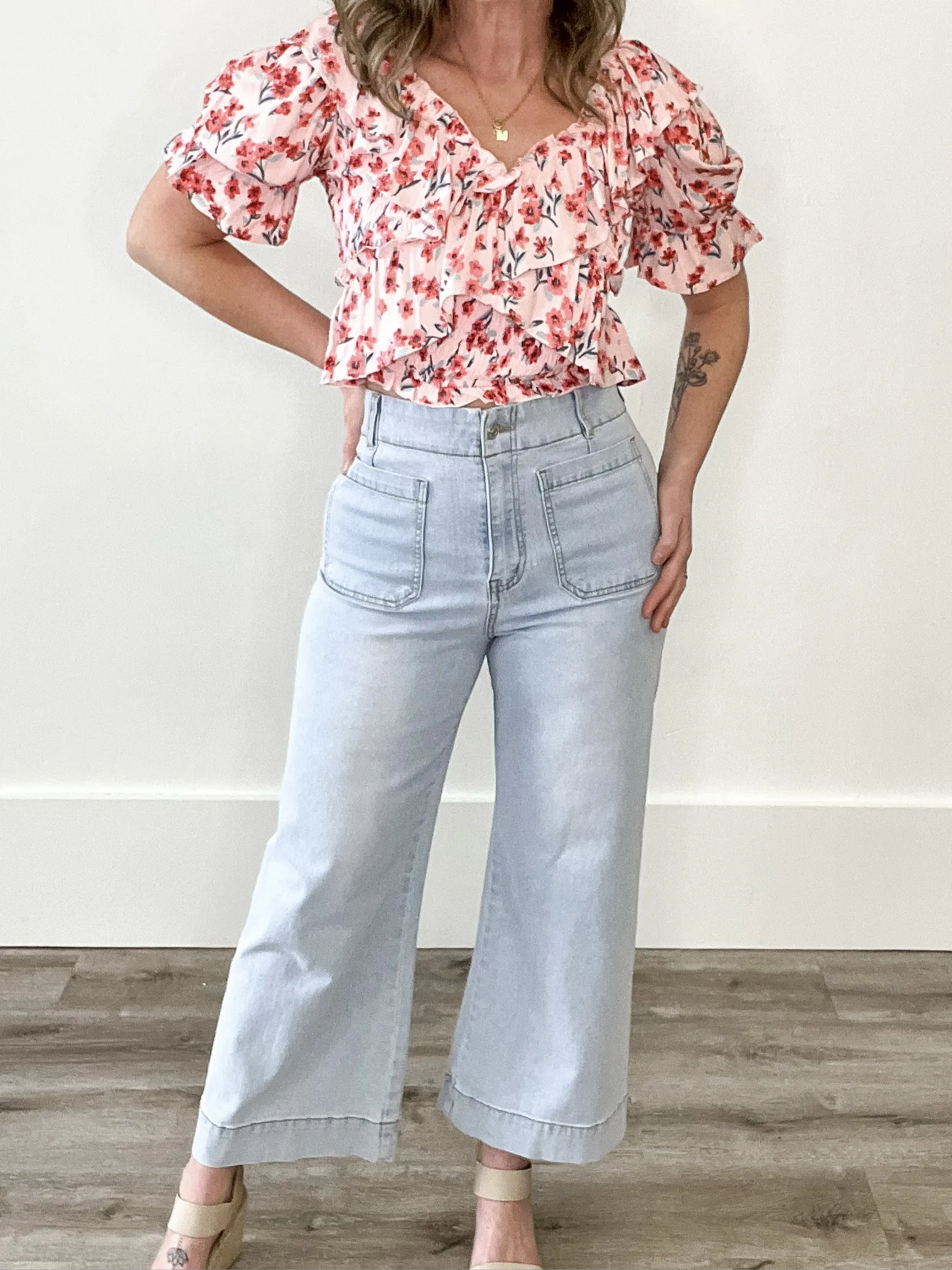 Soft Washed Wide Leg Pants - Denim