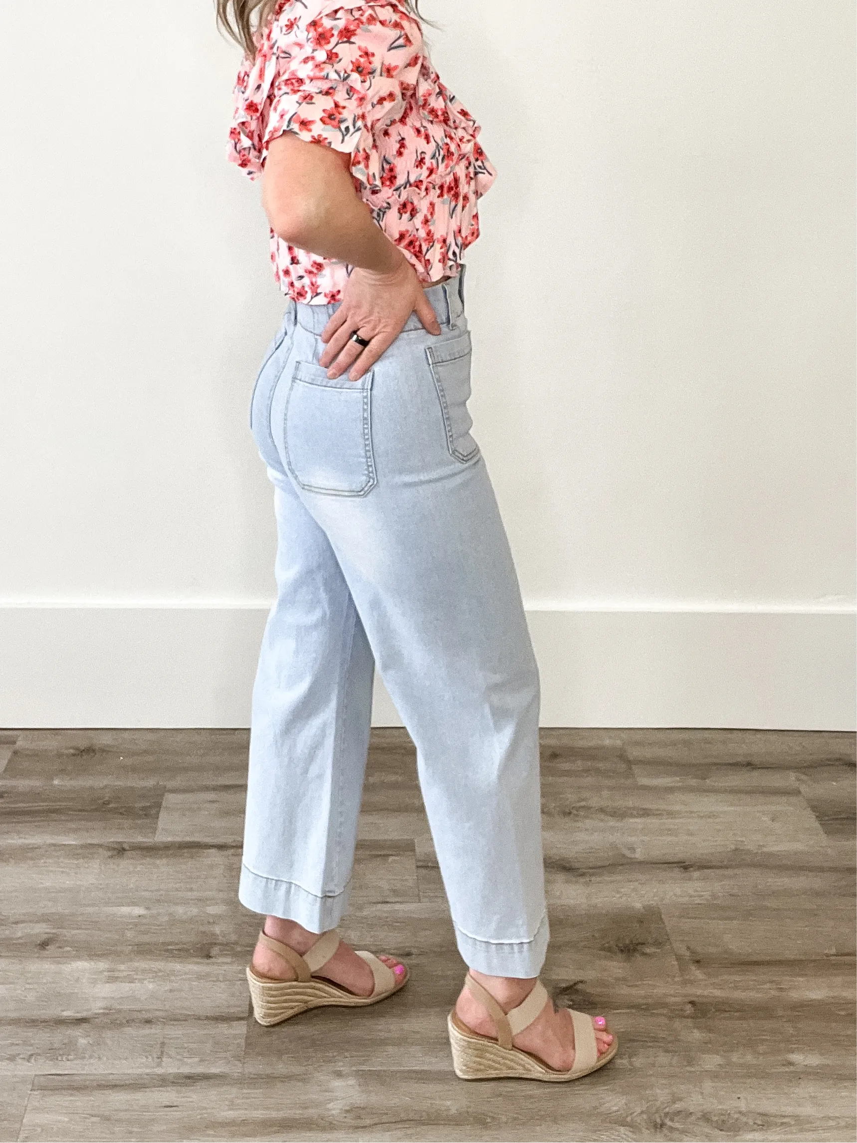Soft Washed Wide Leg Pants - Denim