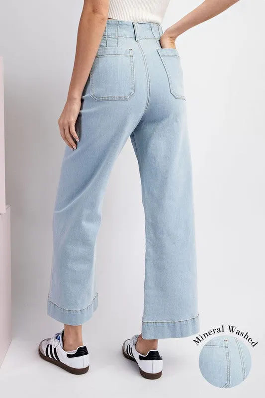 Soft Washed Wide Leg Pants - Denim