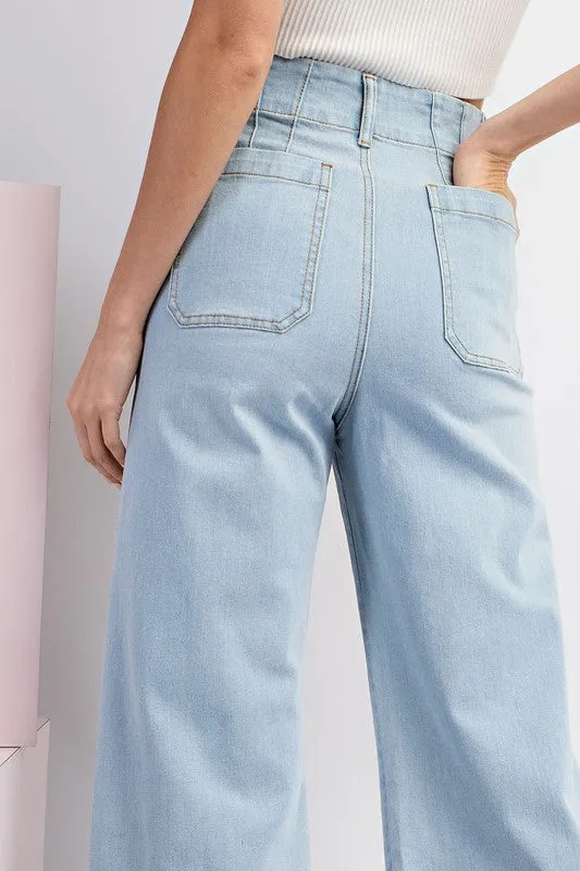 Soft Washed Wide Leg Pants - Denim