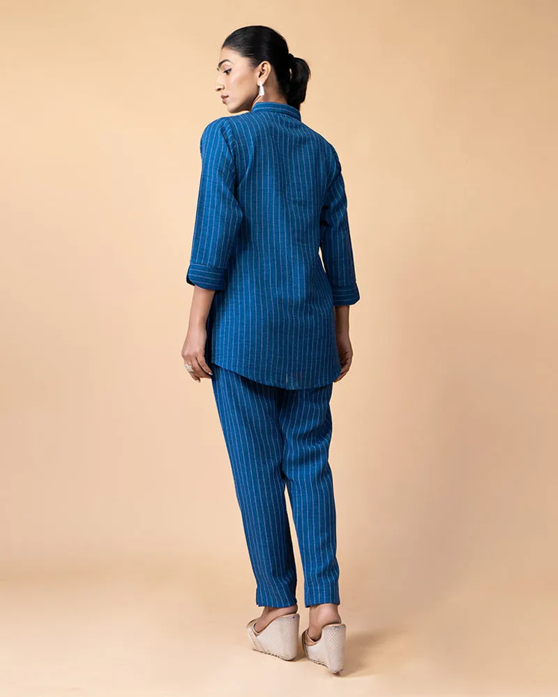 Stylish Blue Top Paired with Matching Trousers