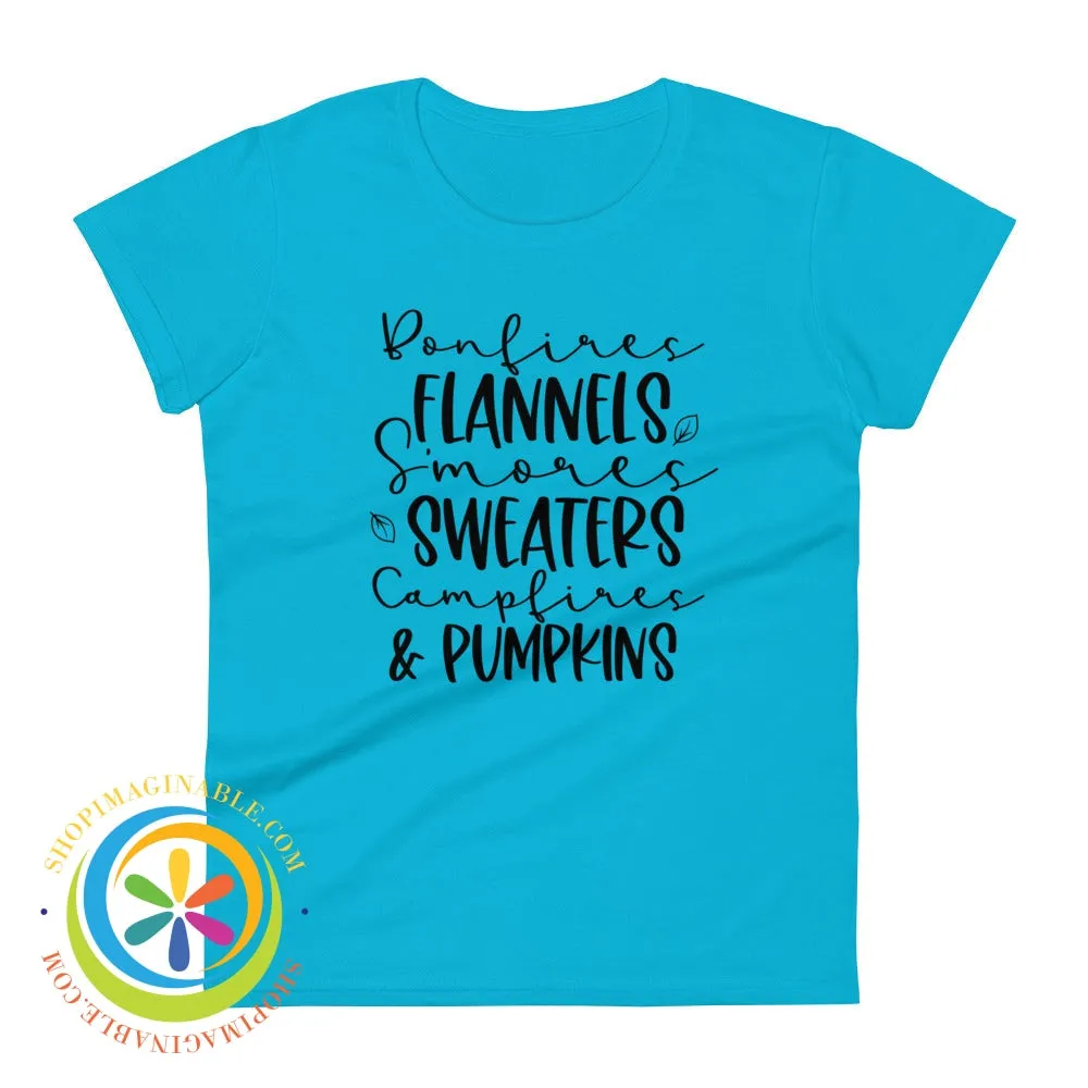 Sweaters Campfires & Pumpkins Fall Saying Ladies T-shirt