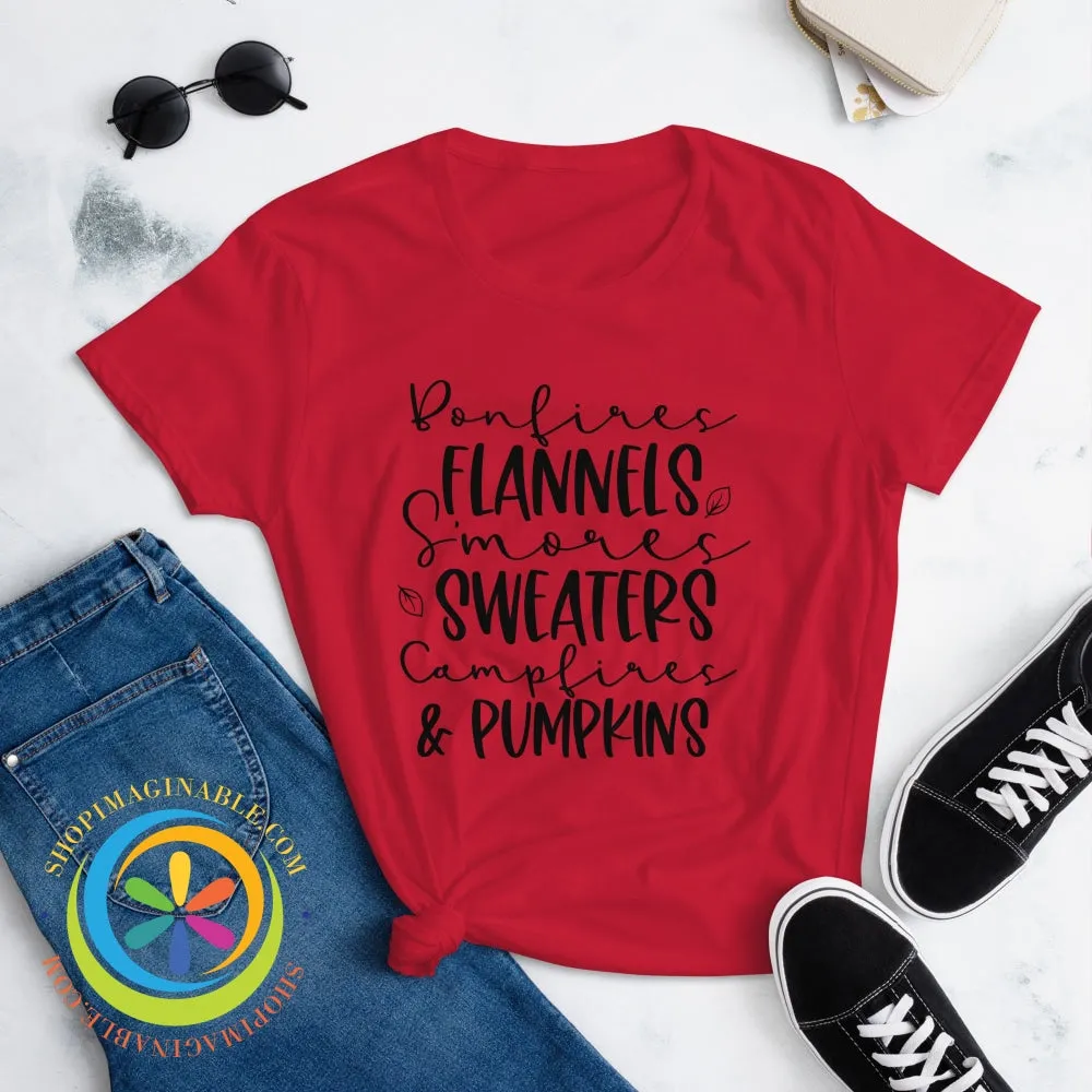Sweaters Campfires & Pumpkins Fall Saying Ladies T-shirt