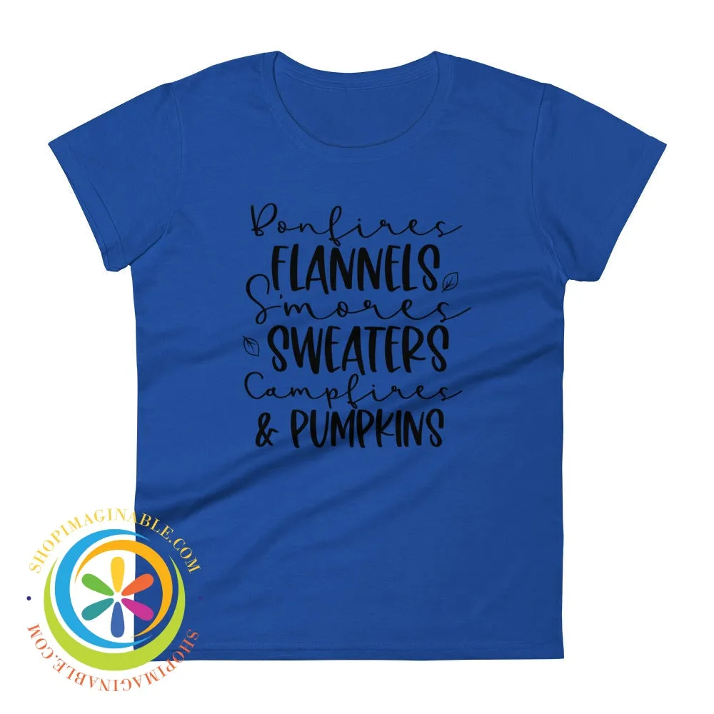 Sweaters Campfires & Pumpkins Fall Saying Ladies T-shirt