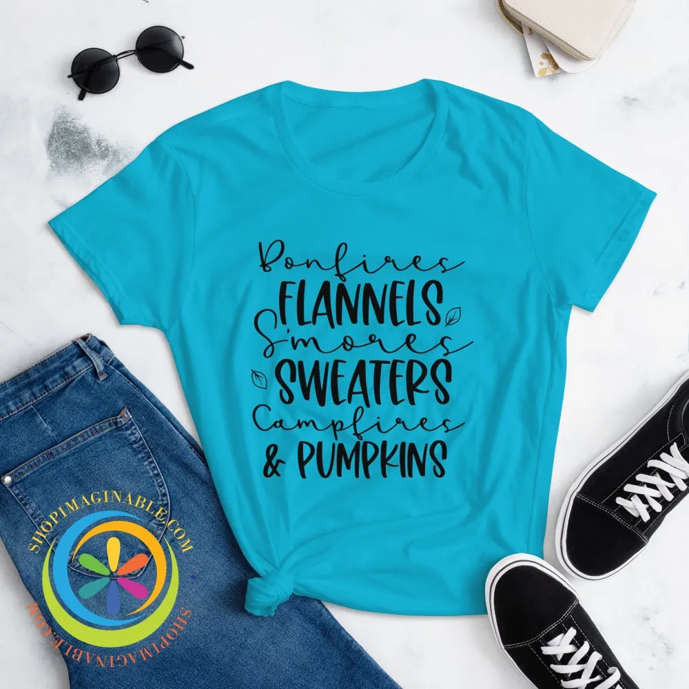 Sweaters Campfires & Pumpkins Fall Saying Ladies T-shirt
