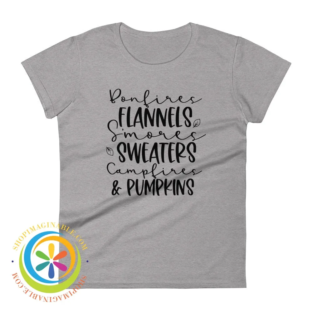 Sweaters Campfires & Pumpkins Fall Saying Ladies T-shirt