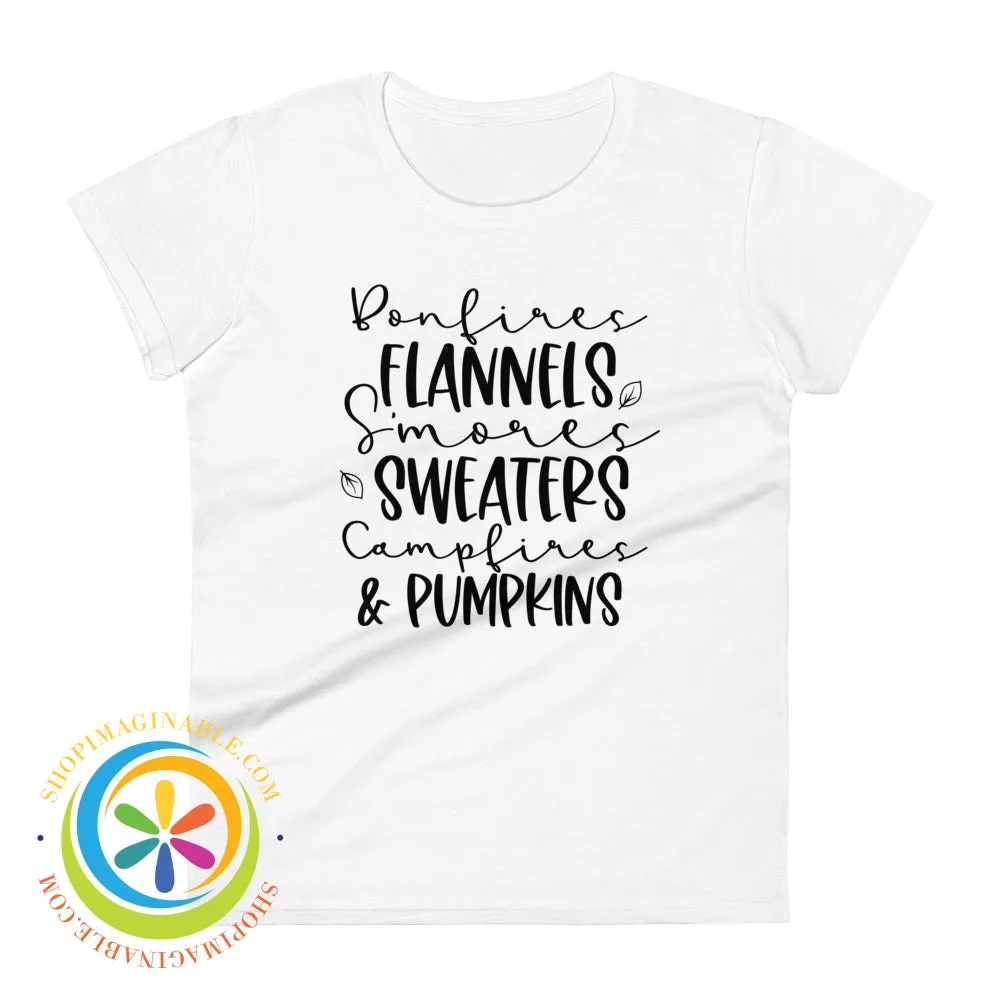 Sweaters Campfires & Pumpkins Fall Saying Ladies T-shirt