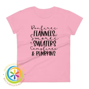 Sweaters Campfires & Pumpkins Fall Saying Ladies T-shirt
