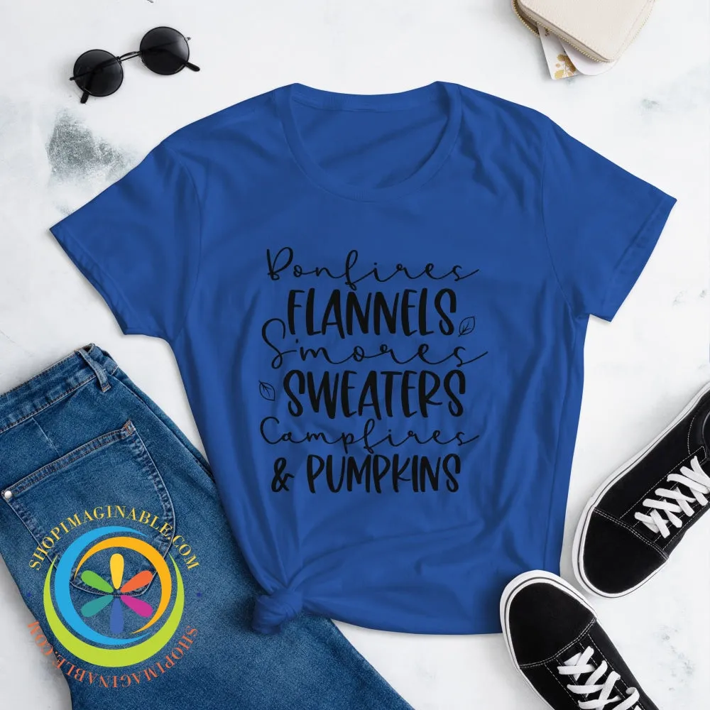 Sweaters Campfires & Pumpkins Fall Saying Ladies T-shirt