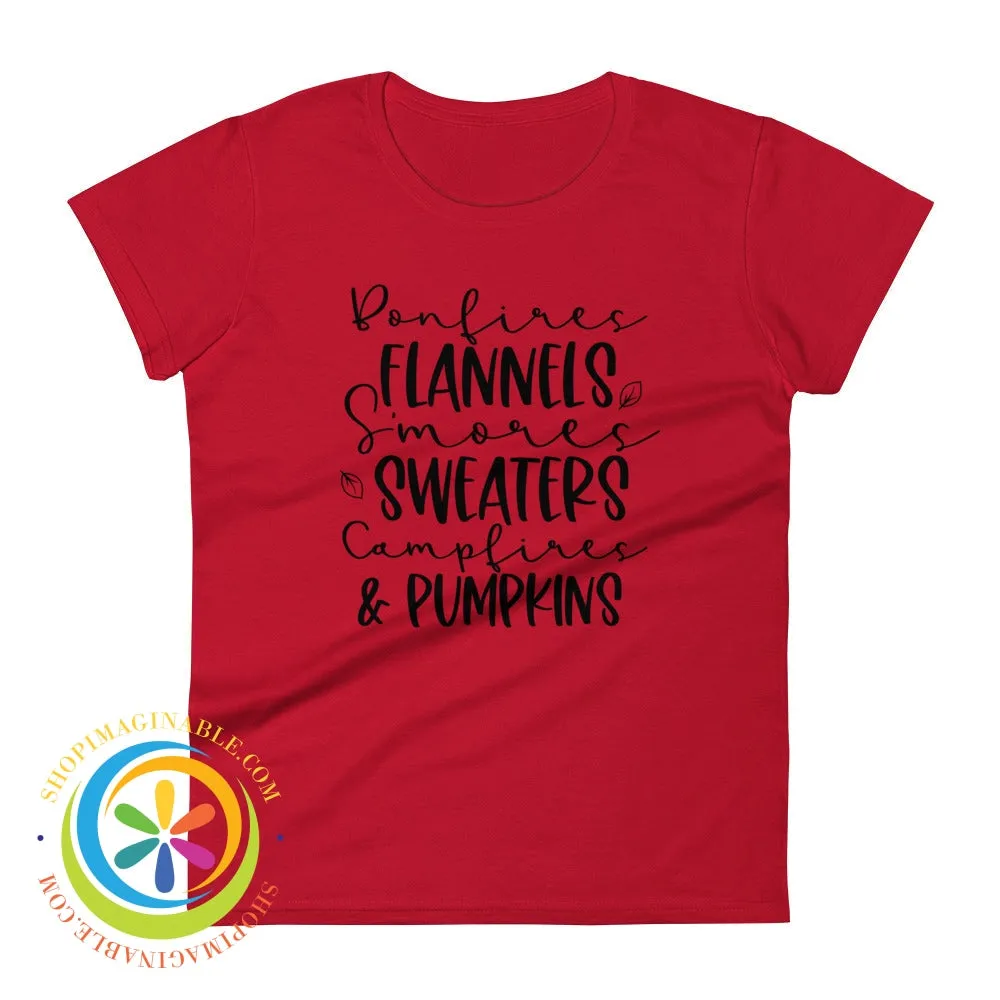 Sweaters Campfires & Pumpkins Fall Saying Ladies T-shirt