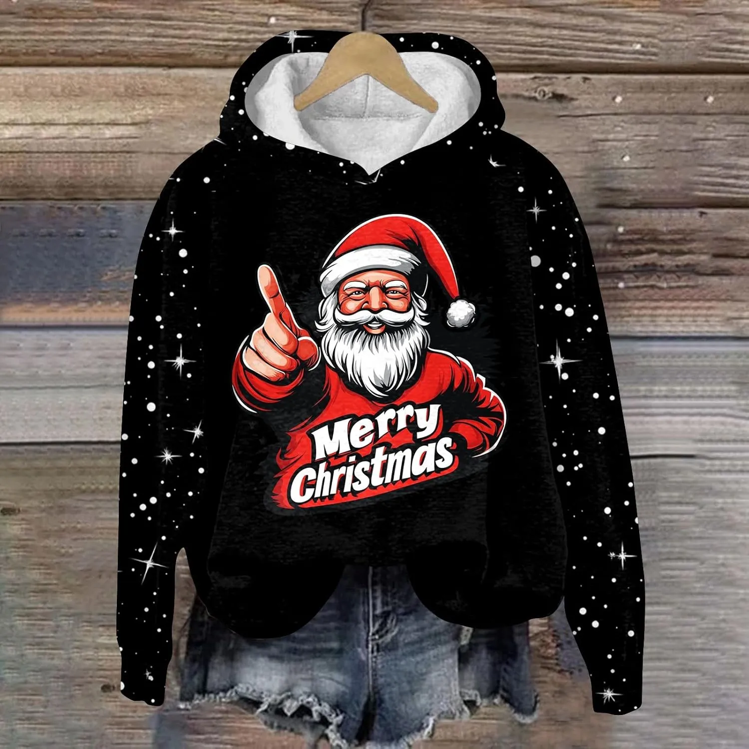 Ugly Christmas Hoodie, Womens Long Sleeve 2024 Sweatshirts Loose O Neck Shirt Snowflake Print Pullover Tshirt Daily Tops