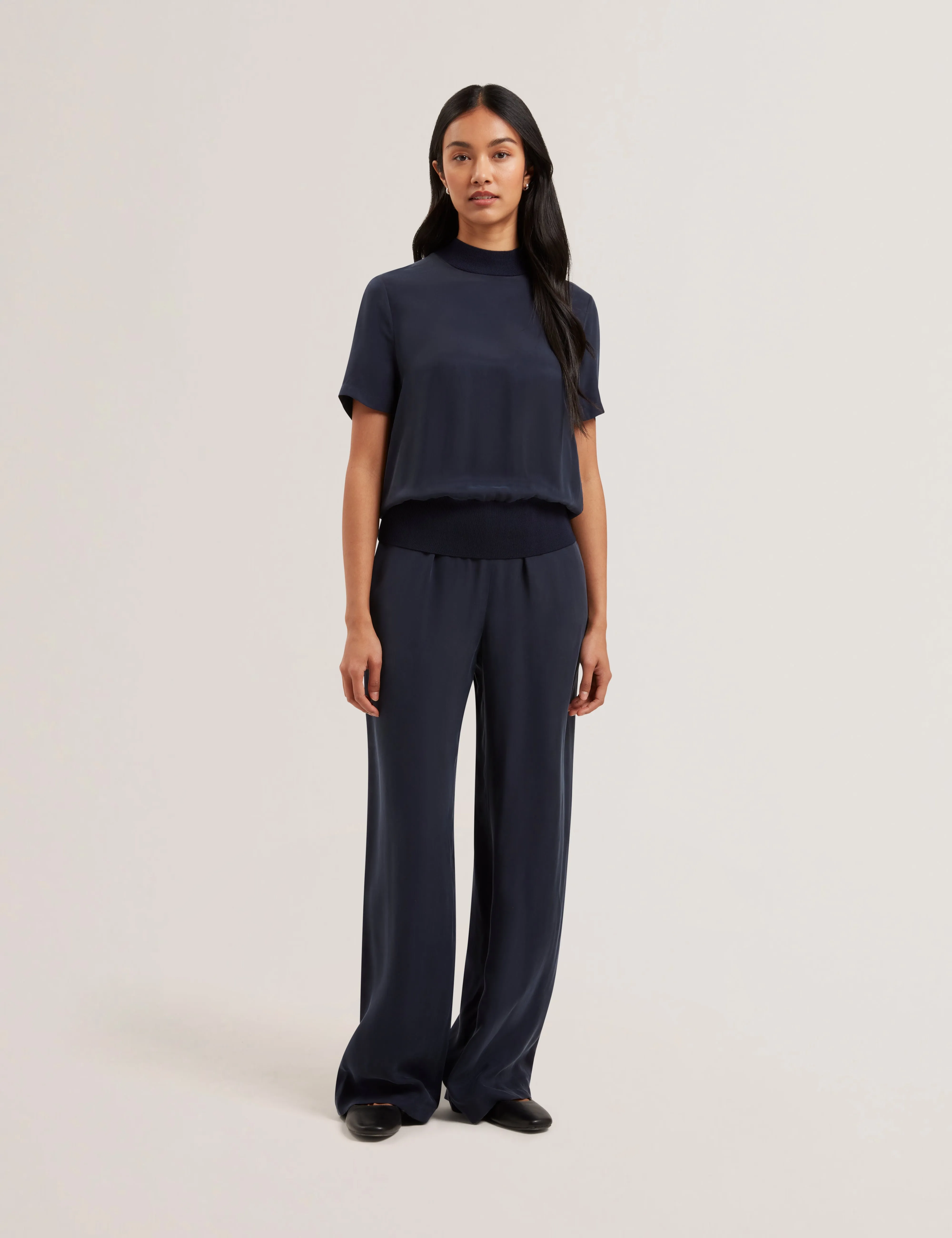 Vinca Cupro Wide Leg Trouser Navy
