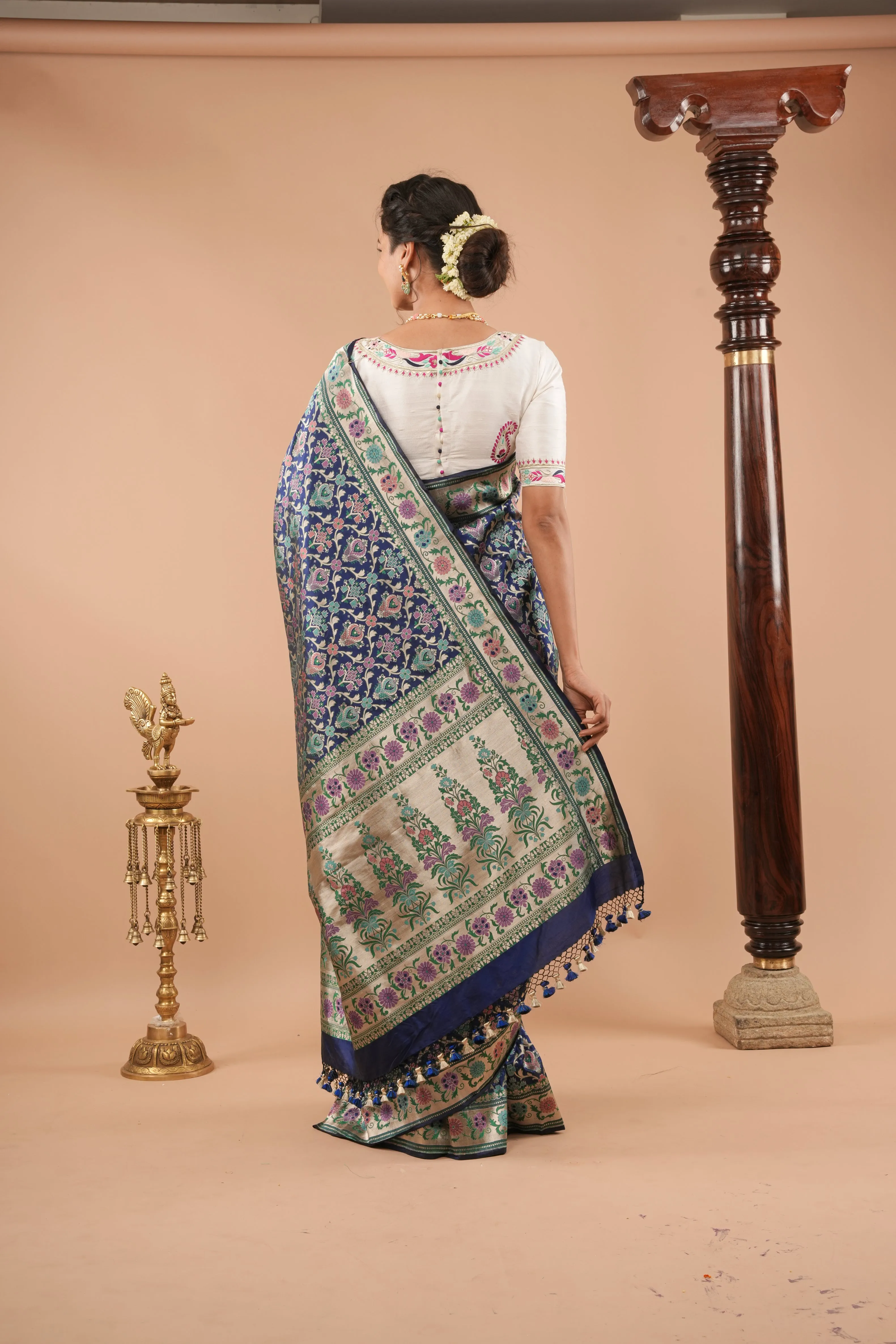 White Pure Raw Silk Blouse With Multicolor machine embroidery, Customizable, Made to order