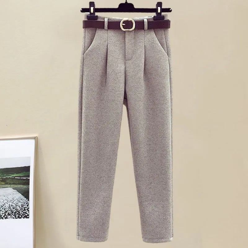 Winter Women's Woolen Coat Sweater Pants Three-piece Set