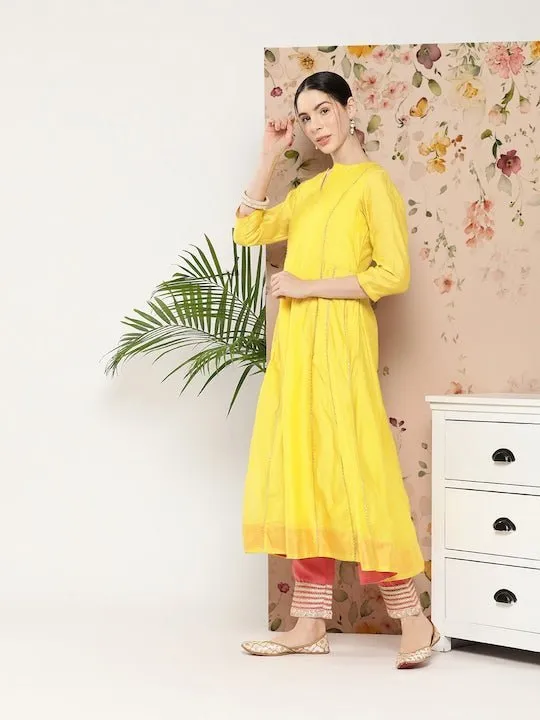 Women Gotta Patti Chanderi Cotton Kurta With Trousers & Dupatta