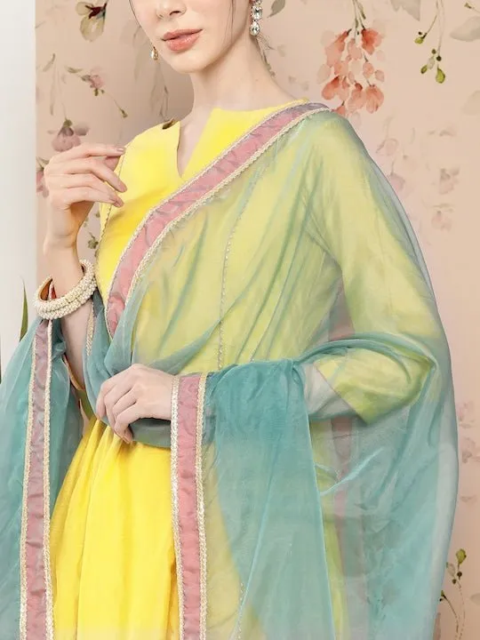 Women Gotta Patti Chanderi Cotton Kurta With Trousers & Dupatta