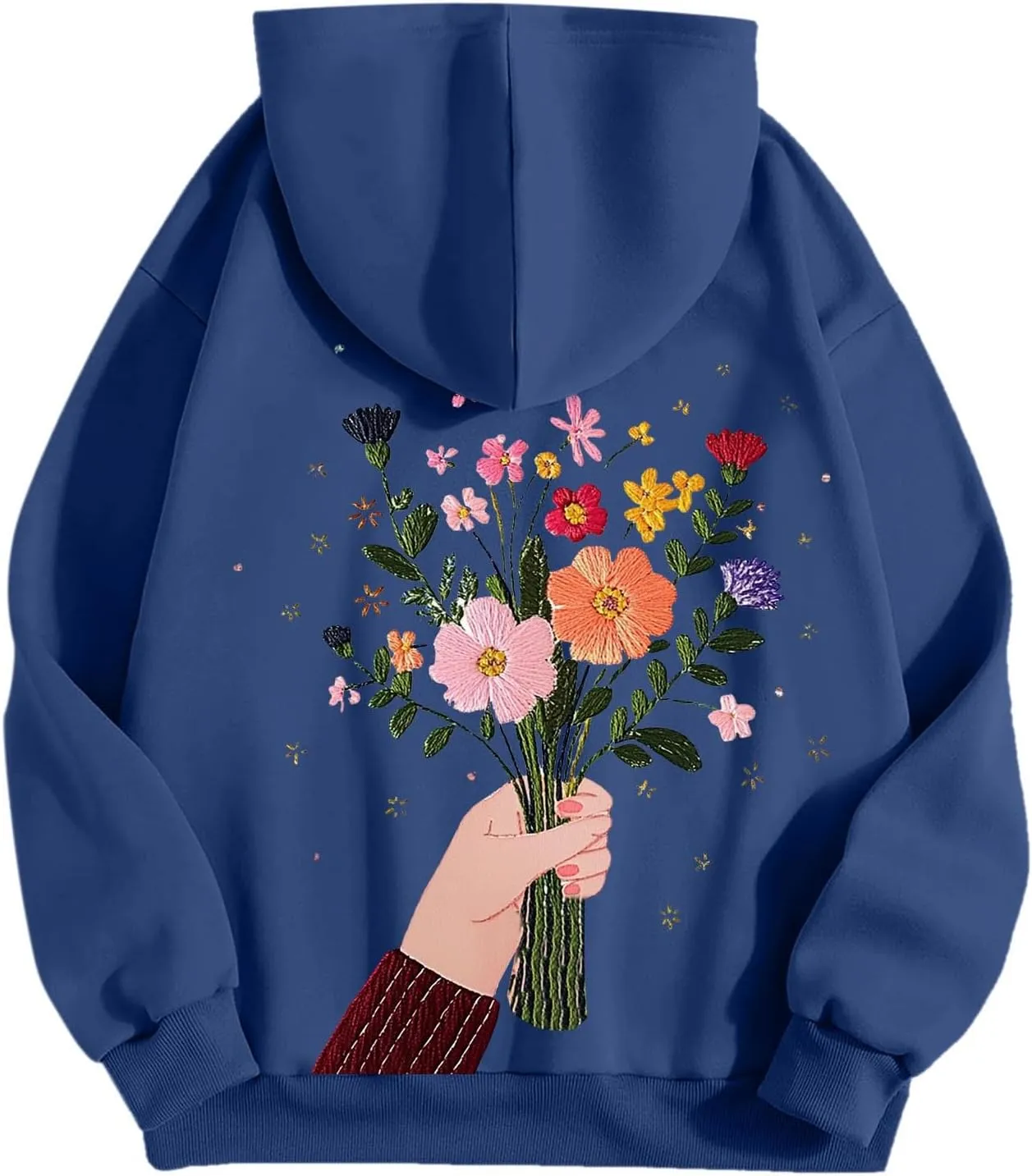 Women Sweatshirts Graphic Hoodies Oversized Pullover Flower Casual Long Sleeve Hooded Drawstring Sweatshirt