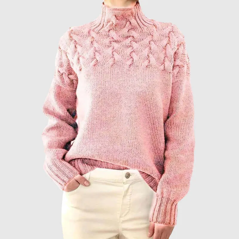 Women's Cable Knit Turtleneck Sweater - Long Sleeve, Warm & Cozy