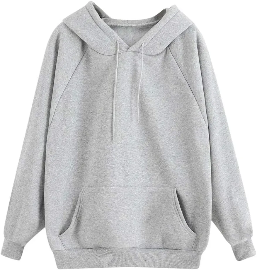Women's Hoodies Casual Long Sleeve Pullover Tops Pocket Solid Oversized Fall Winter Lightweight Hooded Sweatshirts