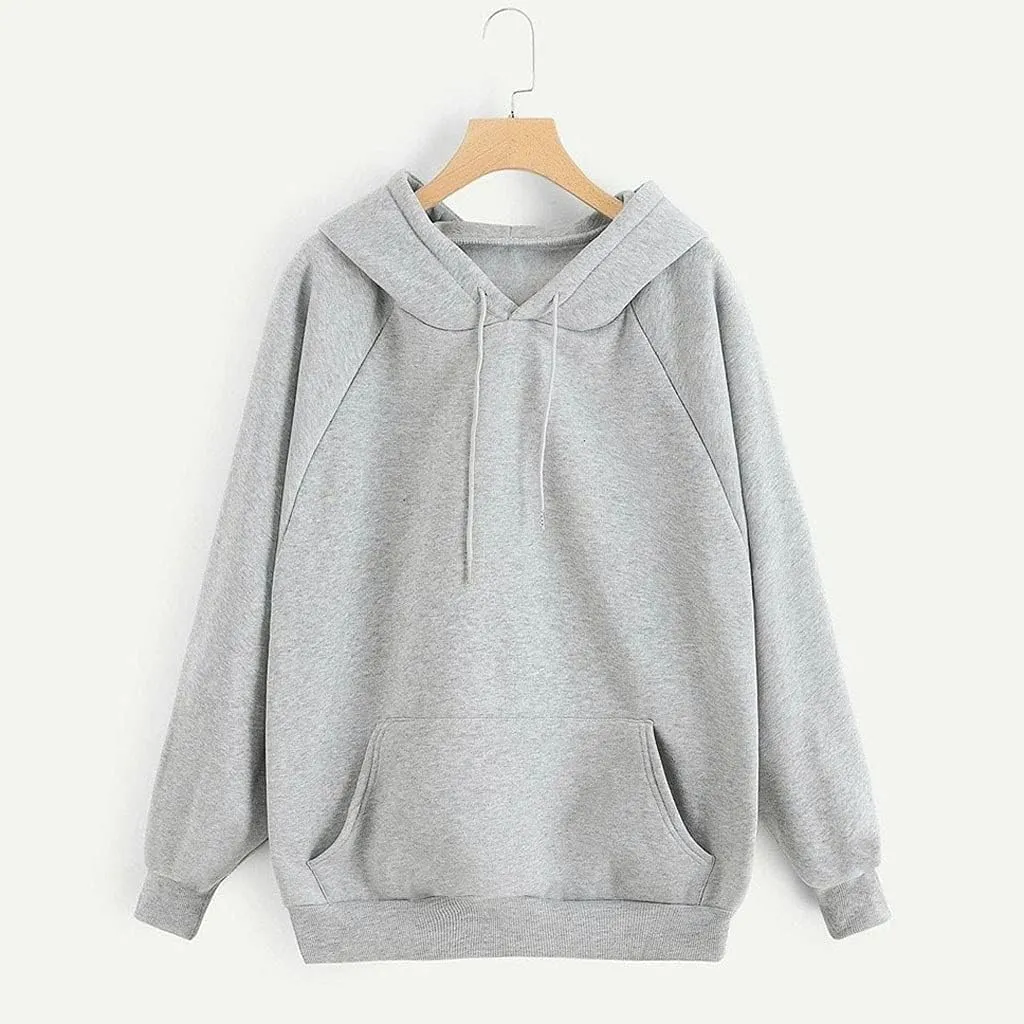 Women's Hoodies Casual Long Sleeve Pullover Tops Pocket Solid Oversized Fall Winter Lightweight Hooded Sweatshirts