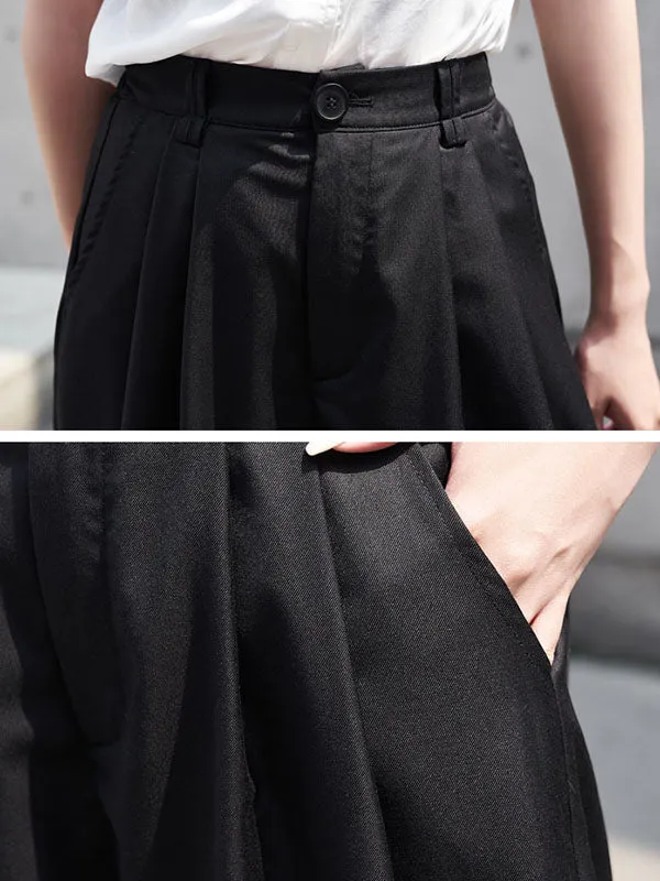xakxx Urban Black Pleated Wide Leg Fifth Pants& Trousers