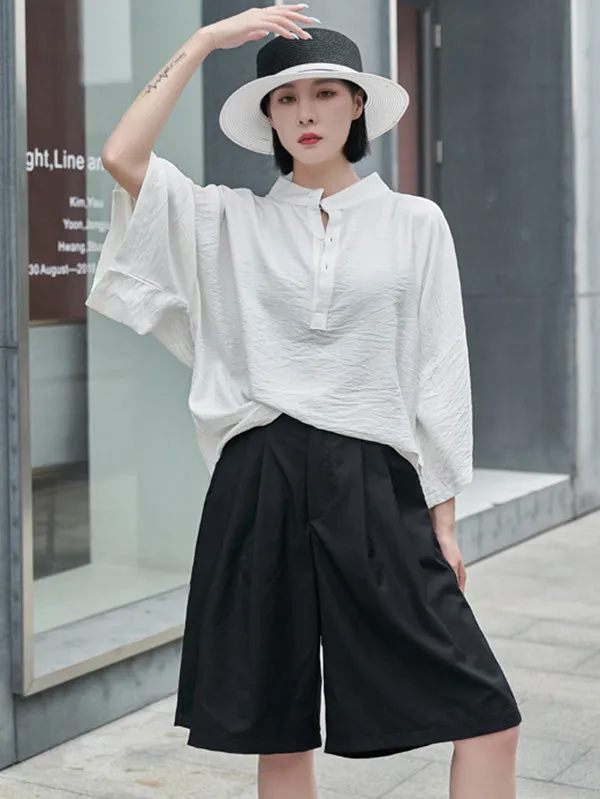 xakxx Urban Black Pleated Wide Leg Fifth Pants& Trousers