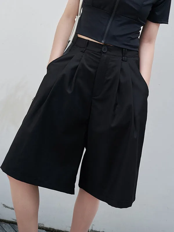 xakxx Urban Black Pleated Wide Leg Fifth Pants& Trousers