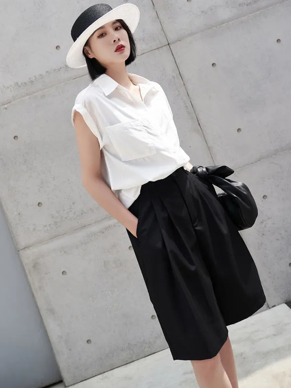 xakxx Urban Black Pleated Wide Leg Fifth Pants& Trousers