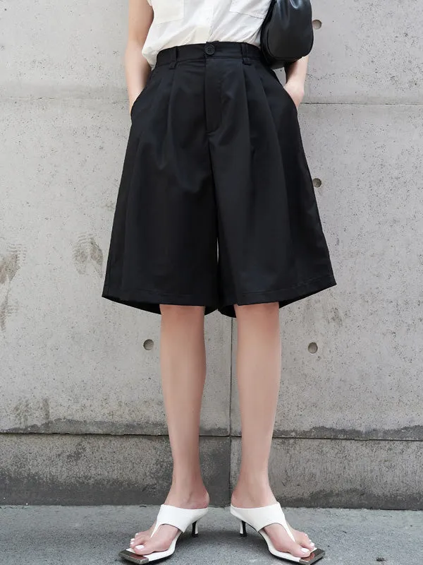xakxx Urban Black Pleated Wide Leg Fifth Pants& Trousers